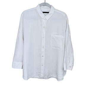 Jenni Kayne White Linen Button-Up Shirt, 2X